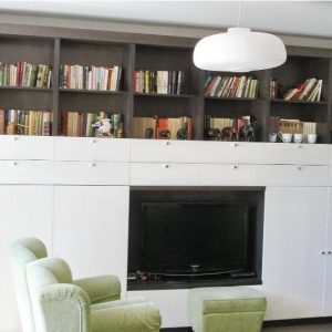 Biblioteka i TV komoda, furnirani i bojeni medijapan